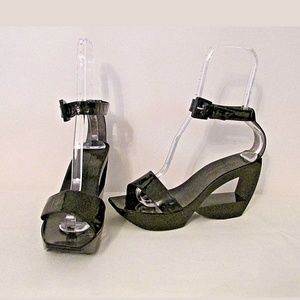 Robert Clergy Patent Avant Garde Black Sandals 8.5